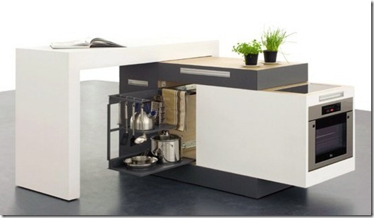 Kokkupandud modulaarne muudetav köök.