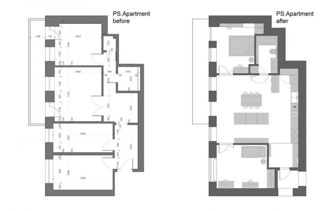Alates vana treshki 67 m² kaasaegne kahe magamistoaga korter