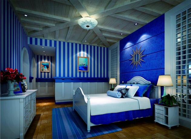 Foto magamistoast, kus kogu toas on üks sinine toon