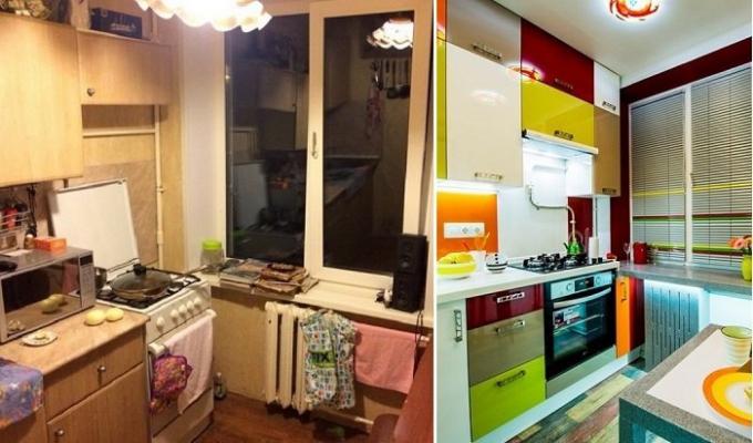 Enne ja pärast: Geniaalne ümberkujundamine köök "Hruštšov," pindala 6 ruutmeetrit. m