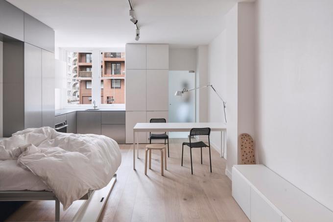 Studio-malogabaritki 30 m² täieliku voodi: Enne ja pärast