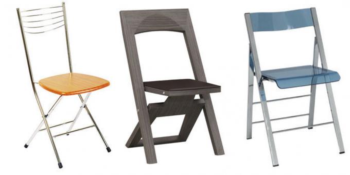 Foto näitab mitmesuguseid näiteid köögi kokkuklapitavad toolid.