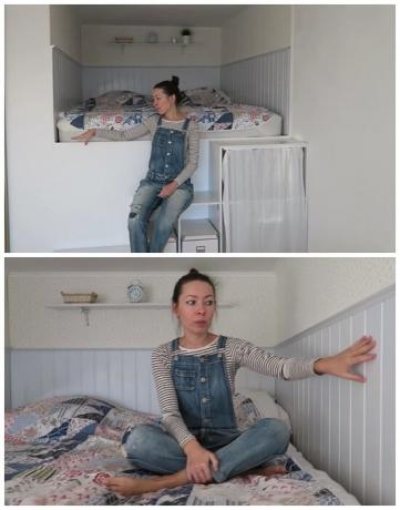On kõrge poodiumil moodustatud nišš tüdruk tegi ta tõeline magamistoas. | Foto: youtube.com.